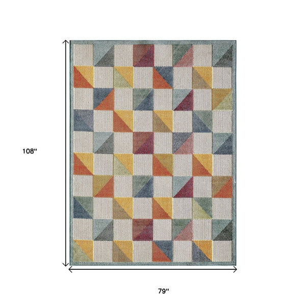HomeRoots 5' Indoor Outdoor Area Rug – Vibrant Orange and Ivory Geometric Design for Modern Living Spaces 7' X 9' Rectangle 473716