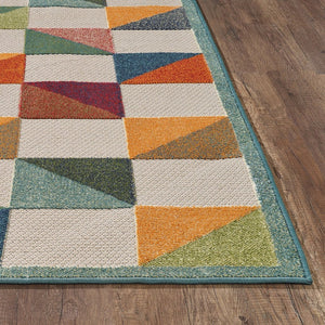 HomeRoots 5' Indoor Outdoor Area Rug – Vibrant Orange and Ivory Geometric Design for Modern Living Spaces 7' X 9' Rectangle 473716