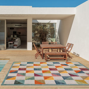 HomeRoots 5' Indoor Outdoor Area Rug – Vibrant Orange and Ivory Geometric Design for Modern Living Spaces 7' X 9' Rectangle 473716