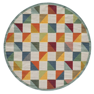 HomeRoots 5' Indoor Outdoor Area Rug – Vibrant Orange and Ivory Geometric Design for Modern Living Spaces 8' Round Round 473717