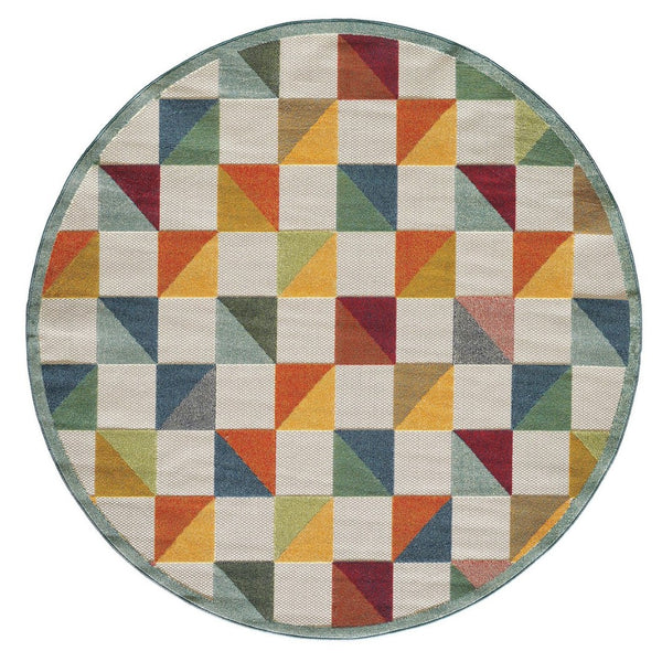 HomeRoots 5' Indoor Outdoor Area Rug – Vibrant Orange and Ivory Geometric Design for Modern Living Spaces 8' Round Round 473717