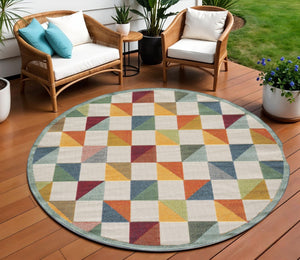HomeRoots 5' Indoor Outdoor Area Rug – Vibrant Orange and Ivory Geometric Design for Modern Living Spaces 8' Round Round 473717