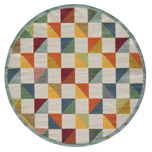 HomeRoots 5' Indoor Outdoor Area Rug – Vibrant Orange and Ivory Geometric Design for Modern Living Spaces 8' Round Round 473717