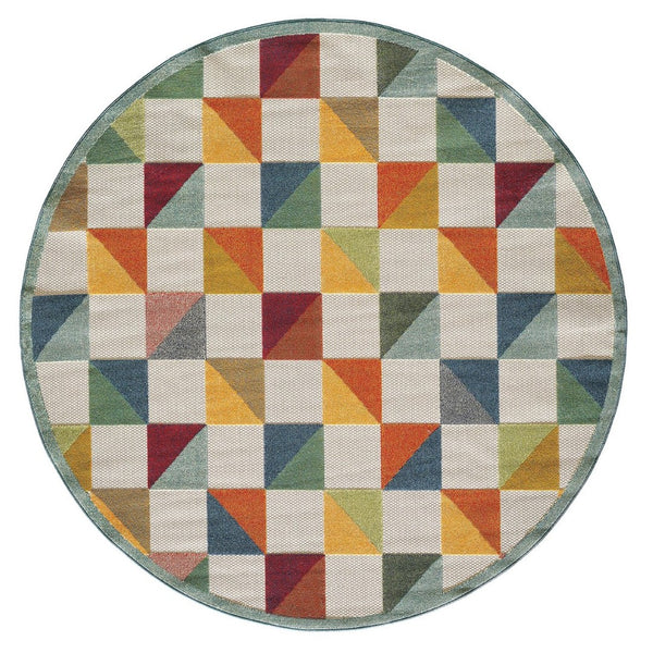 HomeRoots 5' Indoor Outdoor Area Rug – Vibrant Orange and Ivory Geometric Design for Modern Living Spaces 8' Round Round 473717
