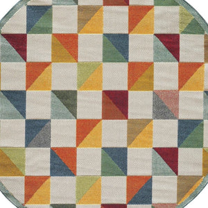 HomeRoots 5' Indoor Outdoor Area Rug – Vibrant Orange and Ivory Geometric Design for Modern Living Spaces 8' Round Round 473717