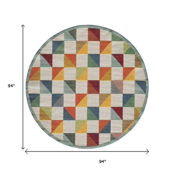 HomeRoots 5' Indoor Outdoor Area Rug – Vibrant Orange and Ivory Geometric Design for Modern Living Spaces 8' Round Round 473717