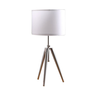 HomeRoots 34" Adjustable Silver Metal Tripod Table Lamp with White Shade - Modern Design for Any Space 473738