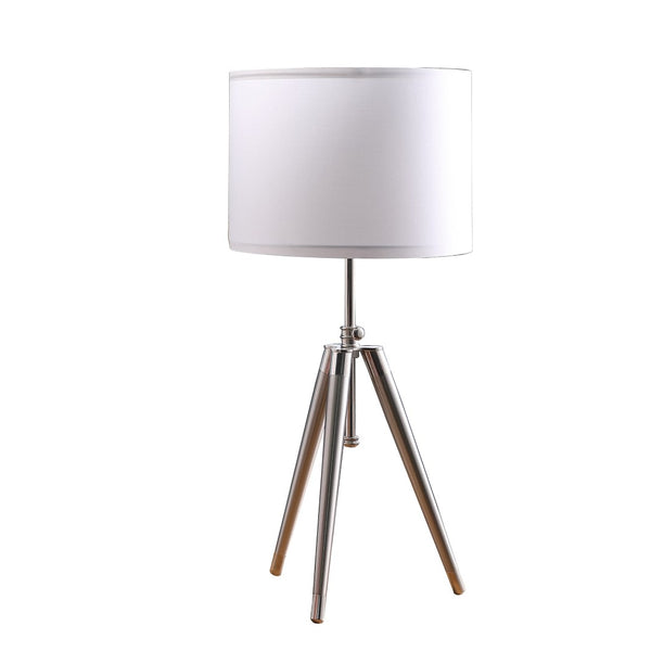 HomeRoots 34" Adjustable Silver Metal Tripod Table Lamp with White Shade - Modern Design for Any Space 473738