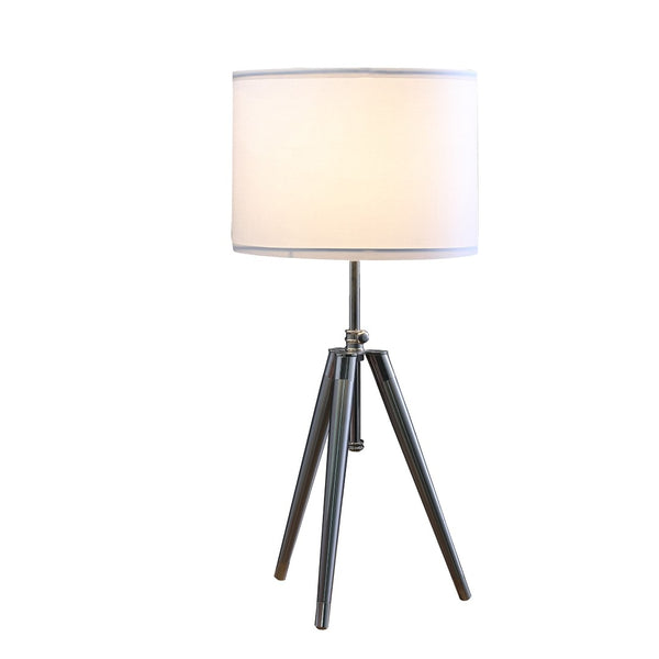HomeRoots 34" Adjustable Silver Metal Tripod Table Lamp with White Shade - Modern Design for Any Space 473738
