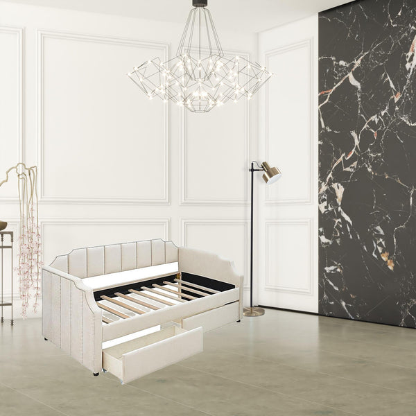 Homeroots Twin Beige Upholstered Polyester Blend Bed  Manufactured Wood 473742