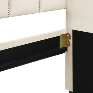 Homeroots Twin Beige Upholstered Polyester Blend Bed  Manufactured Wood 473742