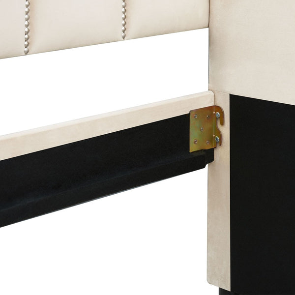 Homeroots Twin Beige Upholstered Polyester Blend Bed  Manufactured Wood 473742