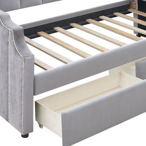 Homeroots Gray Wood Upholstered Twin Bed Frame  Manufactured Wood 473743