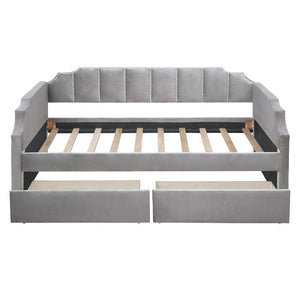 Homeroots Gray Wood Upholstered Twin Bed Frame  Manufactured Wood 473743