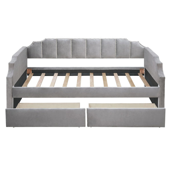 Homeroots Gray Wood Upholstered Twin Bed Frame  Manufactured Wood 473743