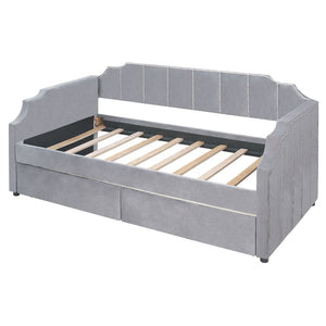 Homeroots Gray Wood Upholstered Twin Bed Frame  Manufactured Wood 473743