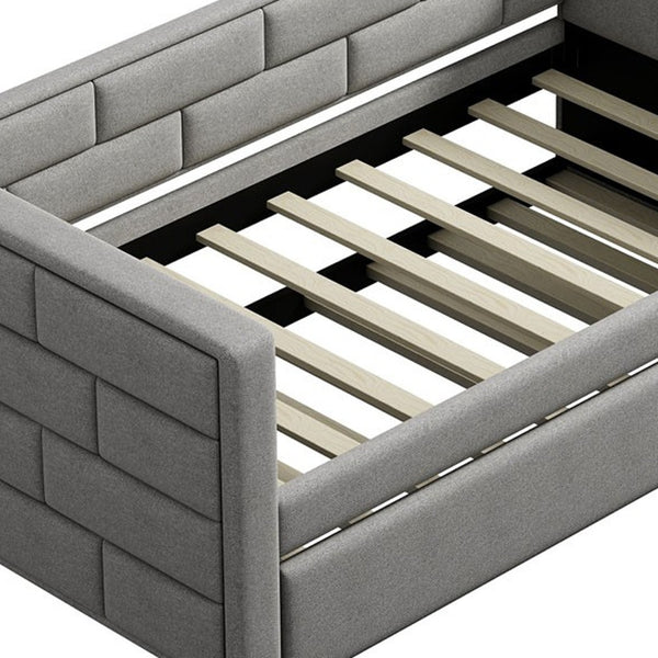 Homeroots Gray Wood Upholstered Twin Bed Frame With Trundle  Manufactured Wood 473761