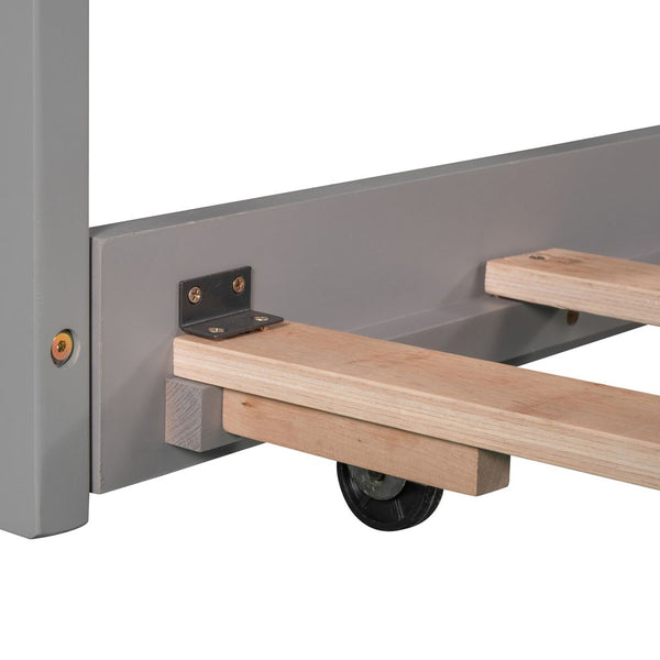 Homeroots Gray Wood Upholstered Twin Bed Frame With Trundle  Manufactured Wood 473761