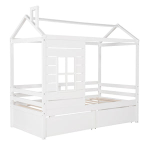 Homeroots White Wood Twin Four Poster Bed Frame  Manufactured Wood 473766