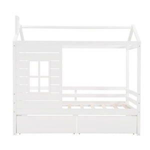 Homeroots White Wood Twin Four Poster Bed Frame  Manufactured Wood 473766