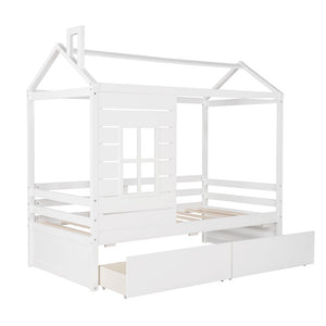 Homeroots White Wood Twin Four Poster Bed Frame  Manufactured Wood 473766