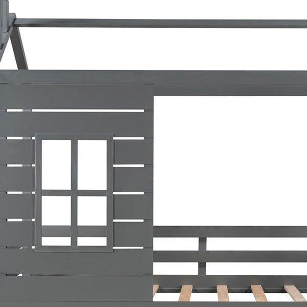 Homeroots Gray Wood Twin Four Poster Bed Frame  Manufactured Wood 473767