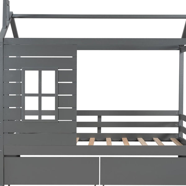 Homeroots Gray Wood Twin Four Poster Bed Frame  Manufactured Wood 473767