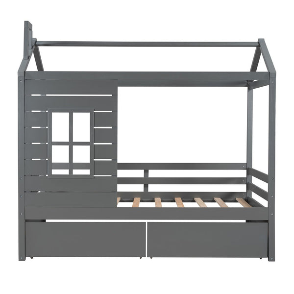 Homeroots Gray Wood Twin Four Poster Bed Frame  Manufactured Wood 473767