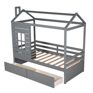 Homeroots Gray Wood Twin Four Poster Bed Frame  Manufactured Wood 473767