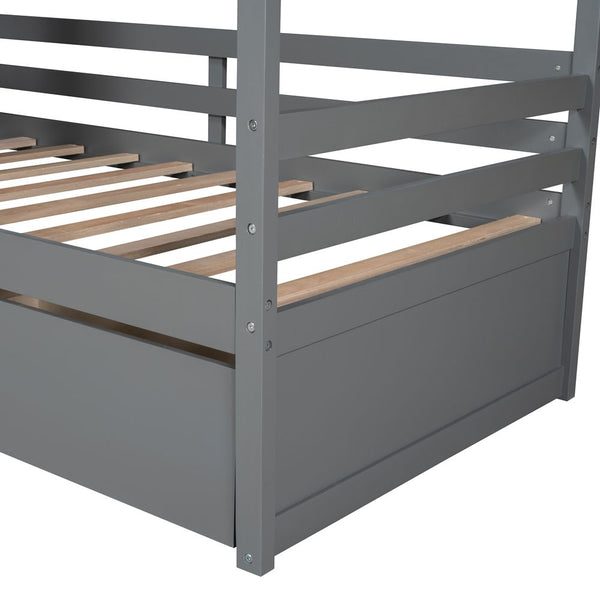 Homeroots Gray Wood Twin Four Poster Bed Frame  Manufactured Wood 473767