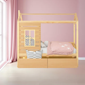 Homeroots Natural Wood Twin Four Poster Bed Frame  Manufactured Wood 473768