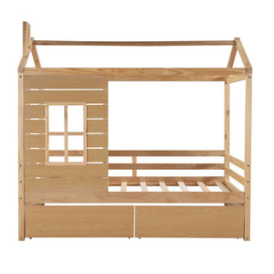 Homeroots Natural Wood Twin Four Poster Bed Frame  Manufactured Wood 473768