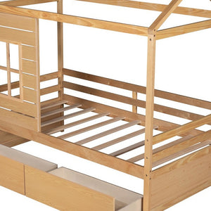 Homeroots Natural Wood Twin Four Poster Bed Frame  Manufactured Wood 473768