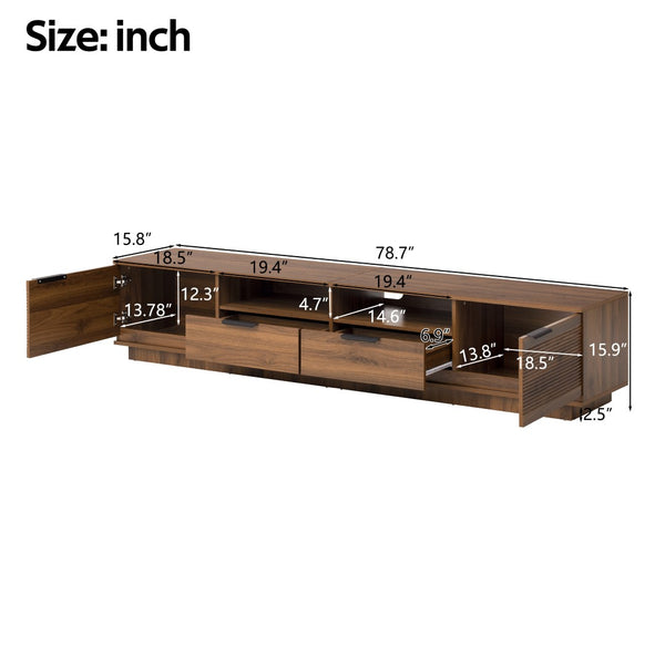 English Elm 78 Inch Walnut Media Console with Slatted Doors Solid Wood Legs and Cable Management N710P374714P