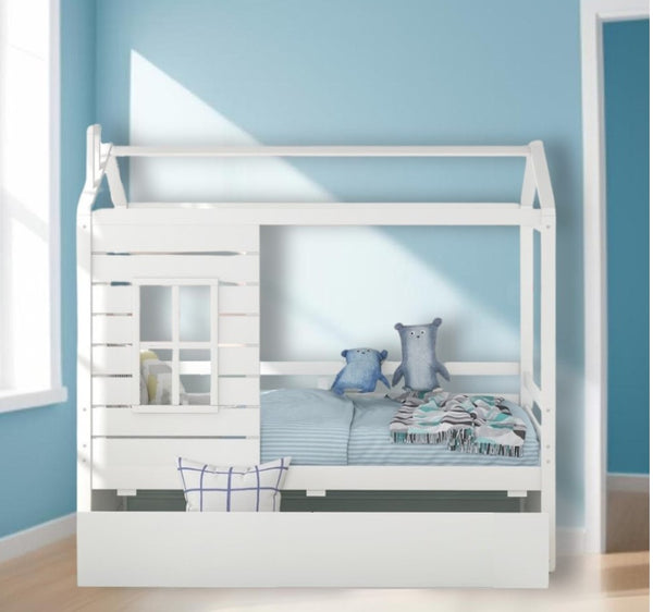 Homeroots White Wood Twin Bed Frame With Trundle  Manufactured Wood 473770