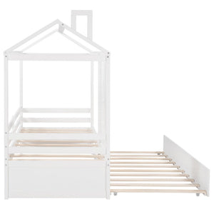 Homeroots White Wood Twin Bed Frame With Trundle  Manufactured Wood 473770