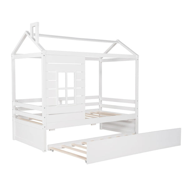 Homeroots White Wood Twin Bed Frame With Trundle  Manufactured Wood 473770