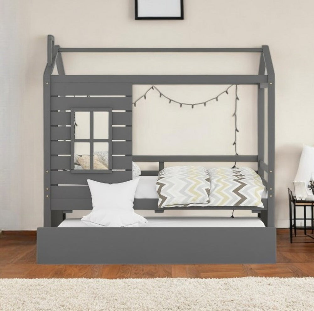 Homeroots Gray Wood Twin Bed Frame With Trundle  Manufactured Wood 473771