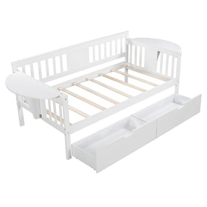 Homeroots White Wood Twin Bed Frame  Manufactured Wood 473776