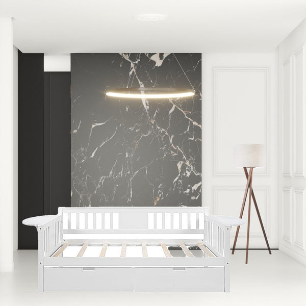 Homeroots White Wood Twin Bed Frame  Manufactured Wood 473776