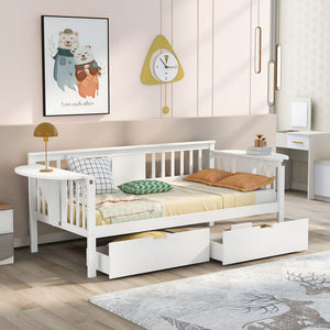 Homeroots White Wood Twin Bed Frame  Manufactured Wood 473776