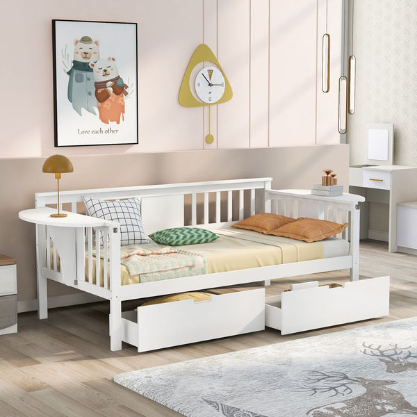 Homeroots White Wood Twin Bed Frame  Manufactured Wood 473776