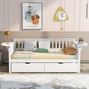 Homeroots White Wood Twin Bed Frame  Manufactured Wood 473776