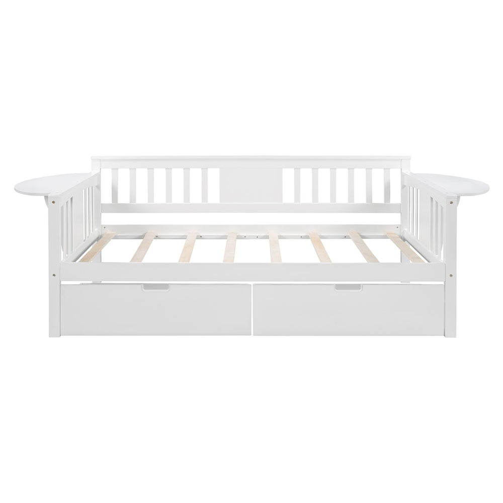 Homeroots White Wood Twin Bed Frame  Manufactured Wood 473776