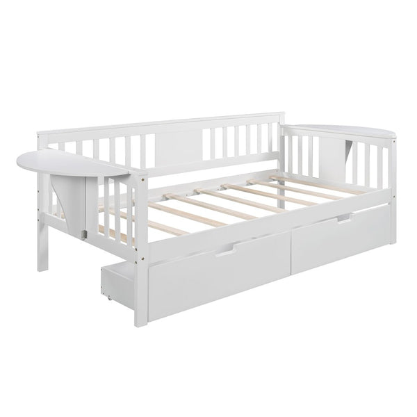 Homeroots White Wood Twin Bed Frame  Manufactured Wood 473776