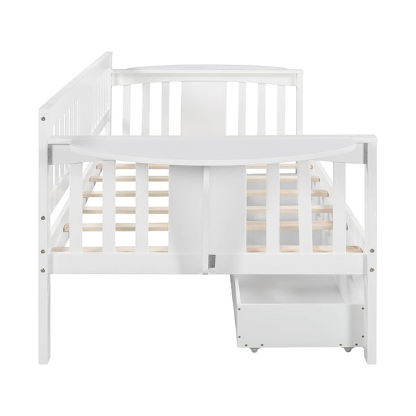 Homeroots White Wood Twin Bed Frame  Manufactured Wood 473776