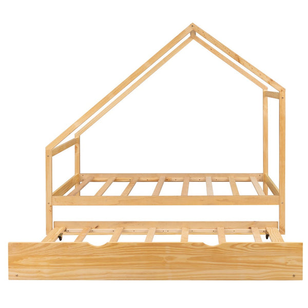 Homeroots Natural Wood Twin With Trundle  Manufactured Wood 473784