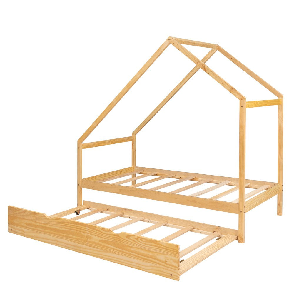 Homeroots Natural Wood Twin With Trundle  Manufactured Wood 473784