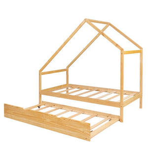 Homeroots Natural Wood Twin With Trundle  Manufactured Wood 473784