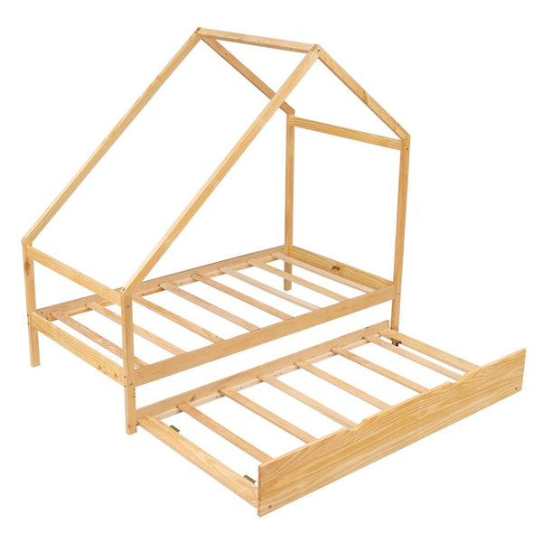 Homeroots Natural Wood Twin With Trundle  Manufactured Wood 473784